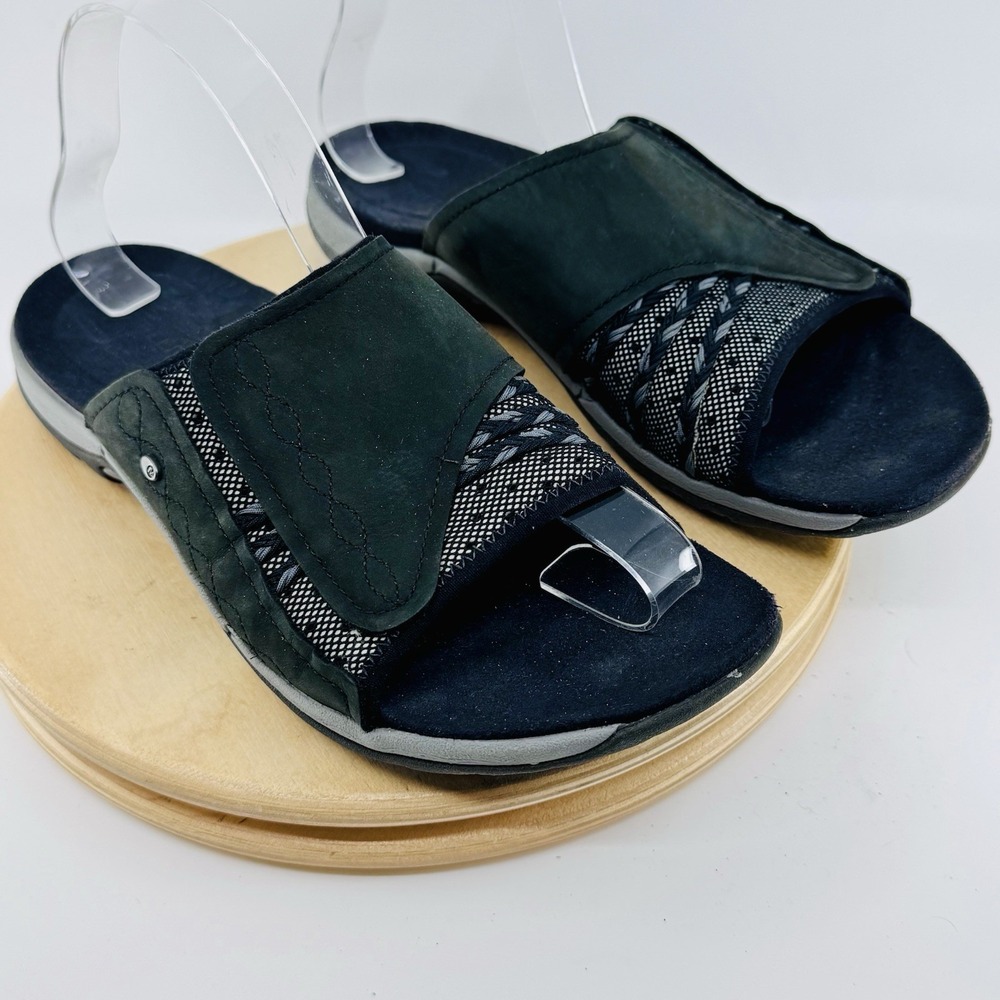 Merrell Lilyfern Slide Sandals Womens 10 Black Leather Comfort Shoes
